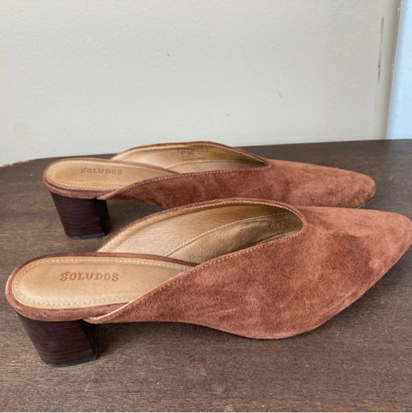 Soludos Venetian Suede Pointy Toe Mule Block Heel Backless Slide - Picture 2 of 5